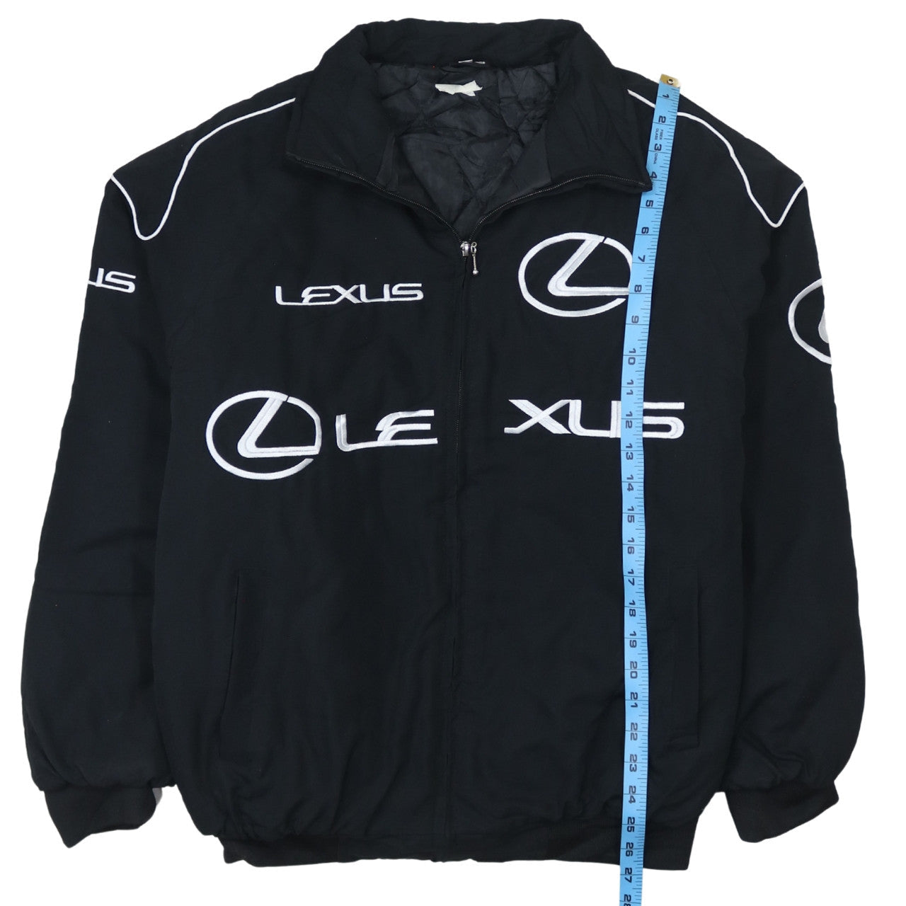 Lexus Black Nascar Jacket Men's Large Embroidered Logos Zip Front Pockets Bomber Outerwear
