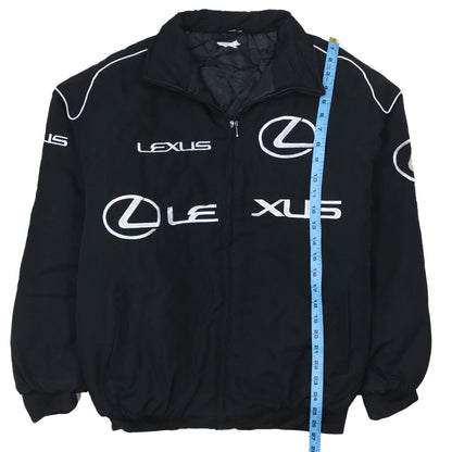 Lexus Black Nascar Jacket Men's Large Embroidered Logos Zip Front Pockets Bomber Outerwear