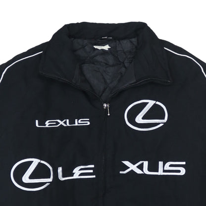 Lexus Black Nascar Jacket Men's Large Embroidered Logos Zip Front Pockets Bomber Outerwear