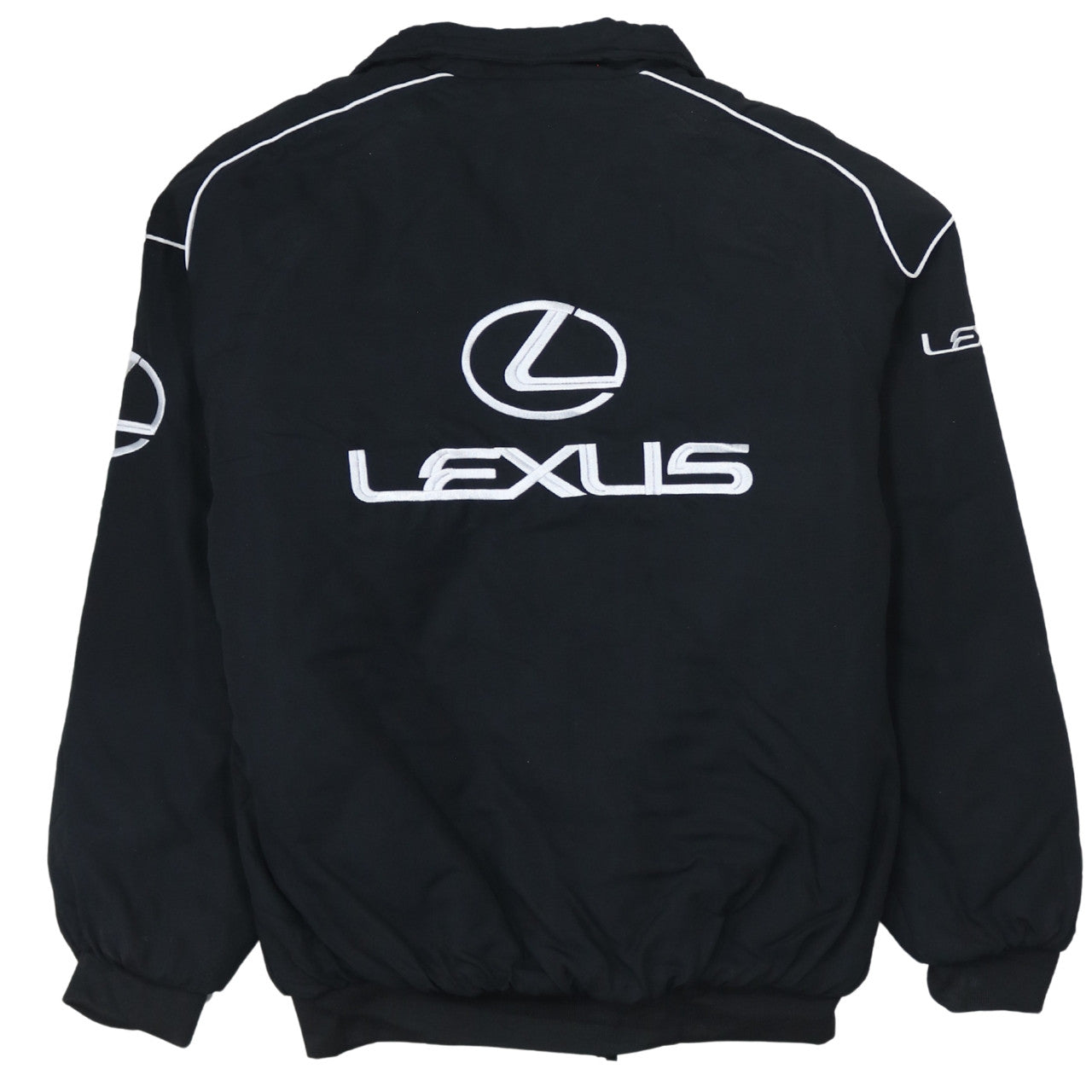 Lexus Black Nascar Jacket Men's Large Embroidered Logos Zip Front Pockets Bomber Outerwear