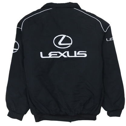 Lexus Black Nascar Jacket Men's Large Embroidered Logos Zip Front Pockets Bomber Outerwear