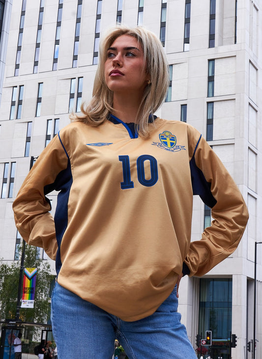 Sweden 2004 Retro Golden Jersey Away Long Sleeves