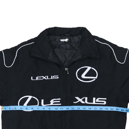 Lexus Black Nascar Jacket Men's Large Embroidered Logos Zip Front Pockets Bomber Outerwear