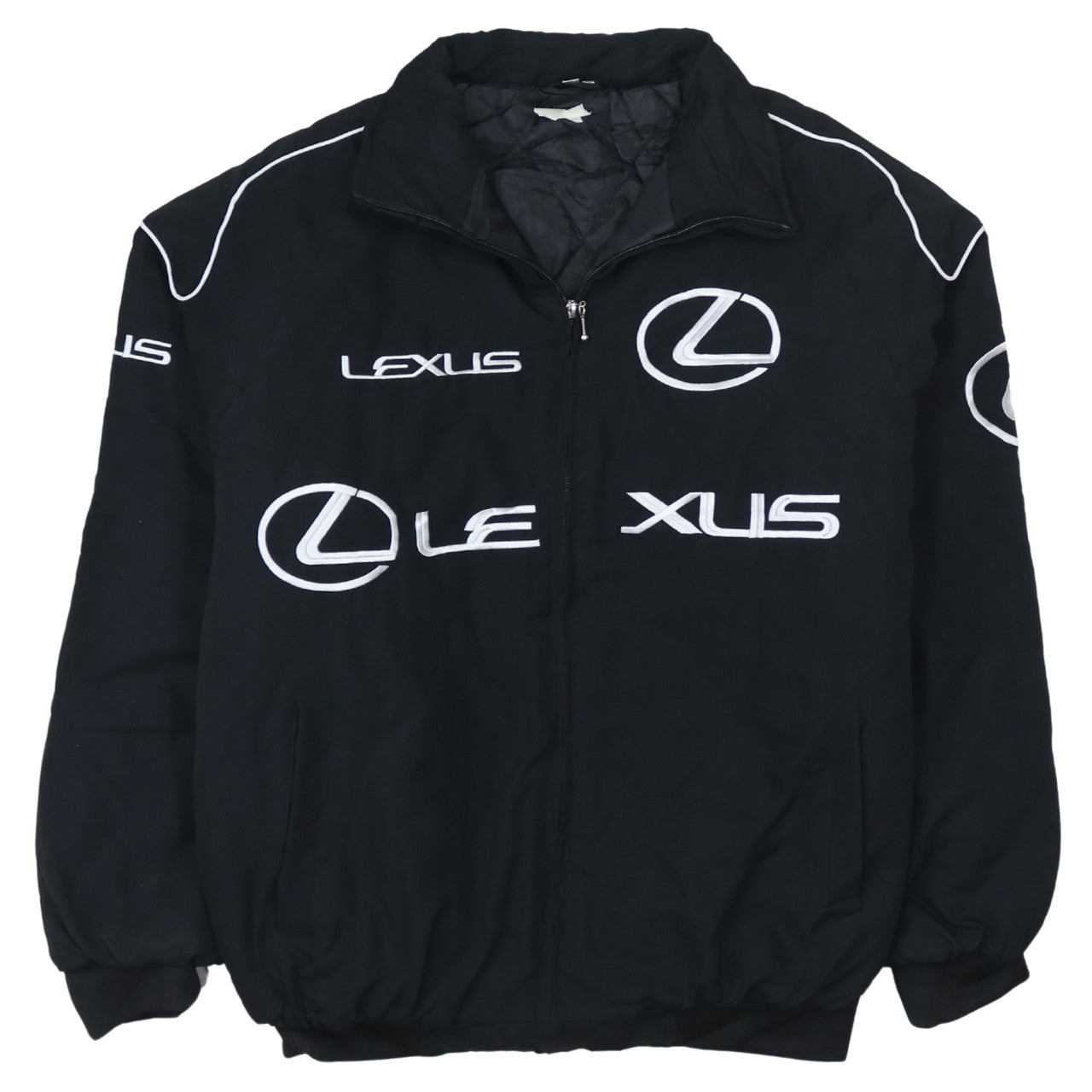 Lexus Black Nascar Jacket Men's Large Embroidered Logos Zip Front Pockets Bomber Outerwear