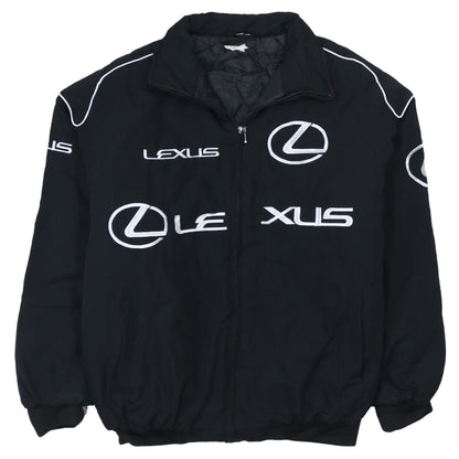 Lexus Black Nascar Jacket Men's Large Embroidered Logos Zip Front Pockets Bomber Outerwear