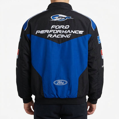 Ford Performance Racing Embroidered Racing Jacket Black/Blue | Zip-Front Motorsport Team Outerwear