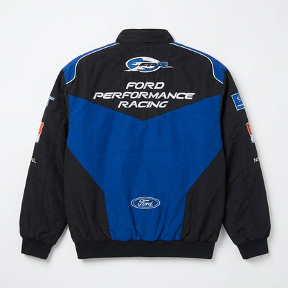 Ford Performance Racing Embroidered Racing Jacket Black/Blue | Zip-Front Motorsport Team Outerwear