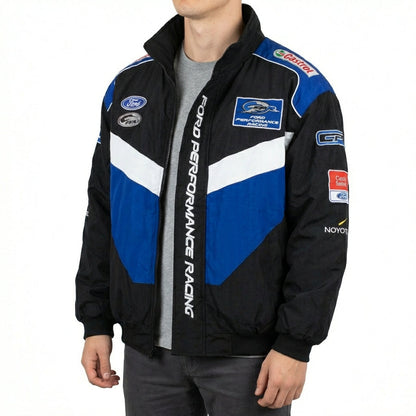 Ford Performance Racing Embroidered Racing Jacket Black/Blue | Zip-Front Motorsport Team Outerwear