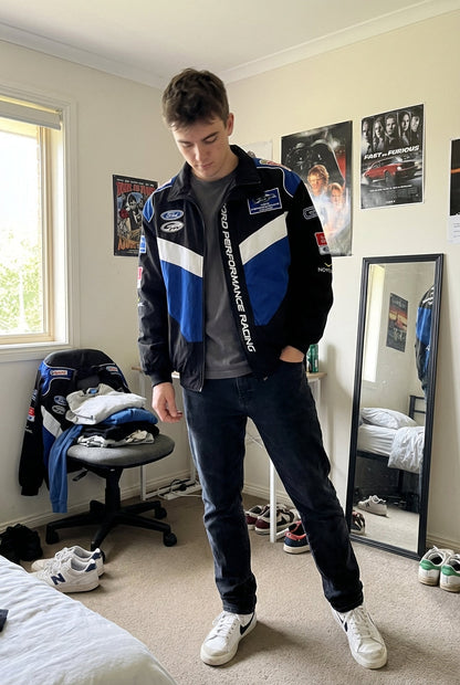 Ford Performance Racing Embroidered Racing Jacket Black/Blue | Zip-Front Motorsport Team Outerwear