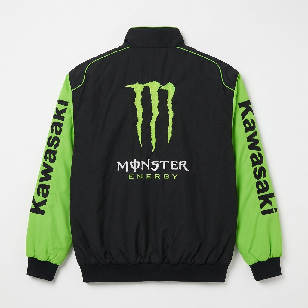 Kawasaki Monster Energy Zip-Up Racing Jacket Black/Green | Motocross Team Logo Bomber