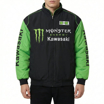 Kawasaki Monster Energy Zip-Up Racing Jacket Black/Green | Motocross Team Logo Bomber