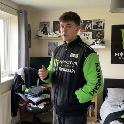 Kawasaki Monster Energy Zip-Up Racing Jacket Black/Green | Motocross Team Logo Bomber