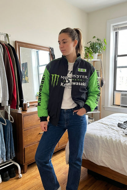 Kawasaki Monster Energy Zip-Up Racing Jacket Black/Green | Motocross Team Logo Bomber